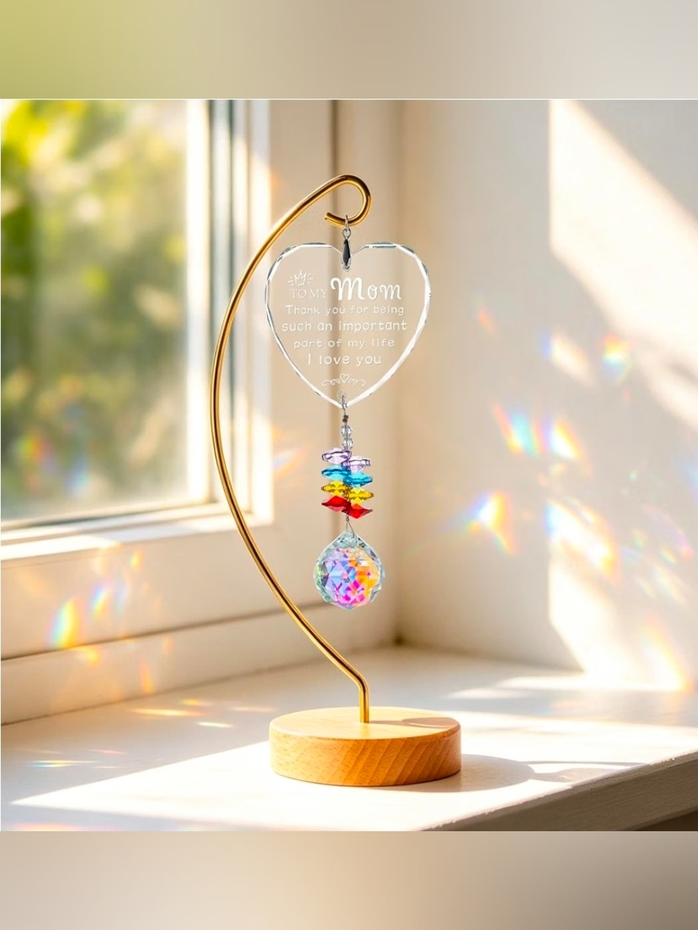 Crystal Heart Suncatcher Gift for Mom W. Stand | NEW IN BOX |